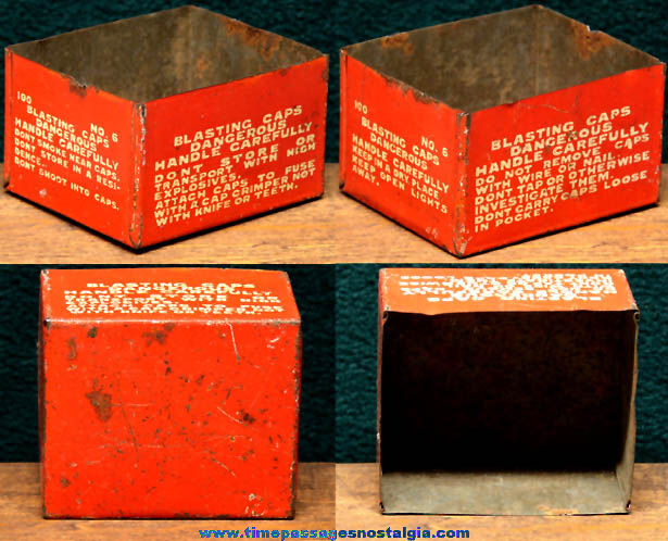 Small Old Atlas Blasting Caps Advertising Tin Container Box