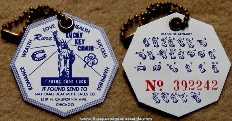 Old National Deaf Mute Sales Company Advertising Premium ID Key Chain