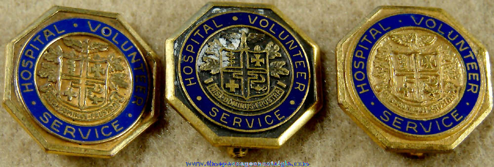 (3) Old Matching Hospital Volunteer Employee Service Pins