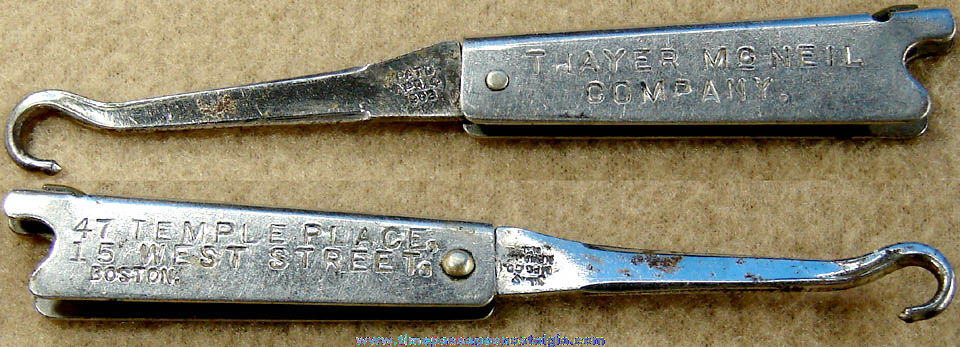 Old Thayer McNeil Company Advertising Premium Folding Button Hook Tool