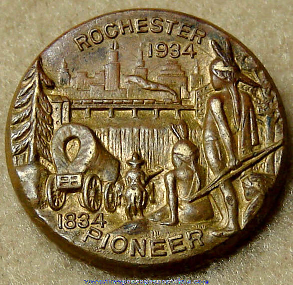 1934 Rochester New York Centennial Advertising Souvenir Brass Pin