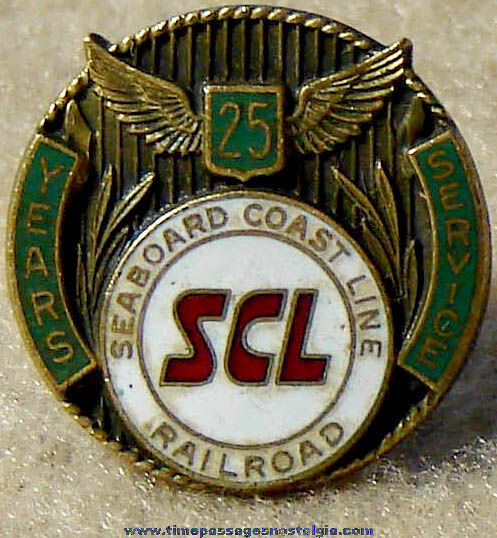 Old Seaboard Coast Line Railroad Employee 25 Year Gold Filled Sevice Pin