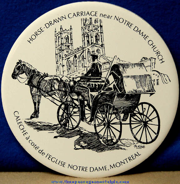 Old Horse Carriage & Notre Dame Church Advertising Souvenir Porcelain Trivet
