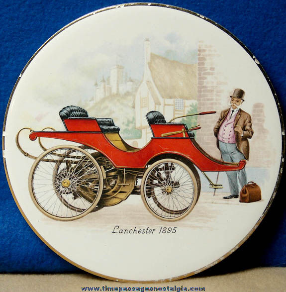 Colorful Old Lanchester 1895 Automobile Porcelain Trivet