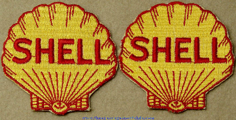 (2) Old Unused Shell Gasoline & Oil Gas Station Employee Advertising Cloth Patches