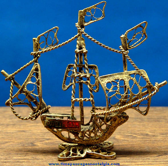 Old Miniature Metal Portugal Advertising Souvenir Sailing Ship