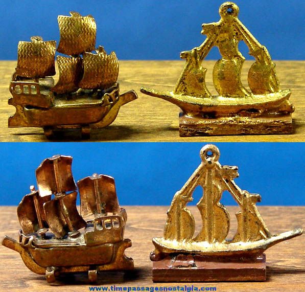 (2) Old Miniature Metal Sailing Ship Figurines