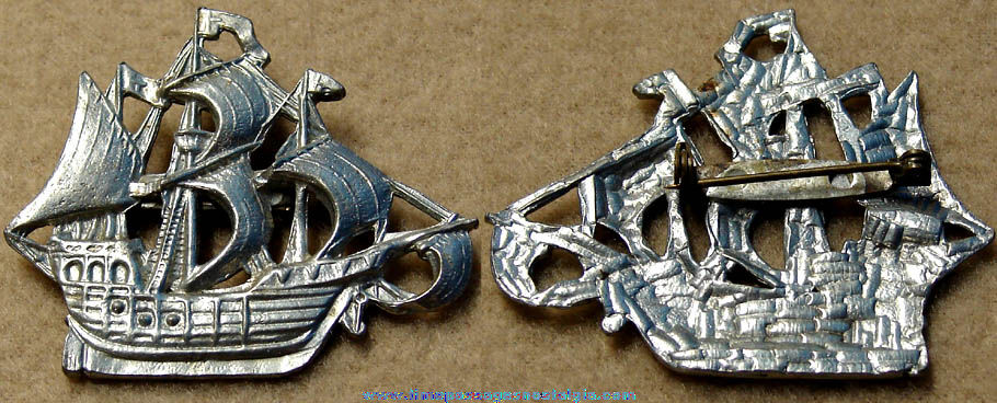 Old Molded Metal Galleon Sailing Ship Jewelry Pin