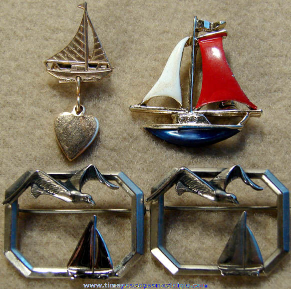 (4) Old Metal Sailing or Sailboat Jewelry Pins