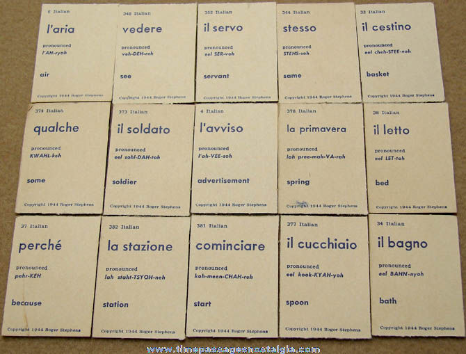 (15) Different Small 1944 Roger Stephens Italian Language Cards