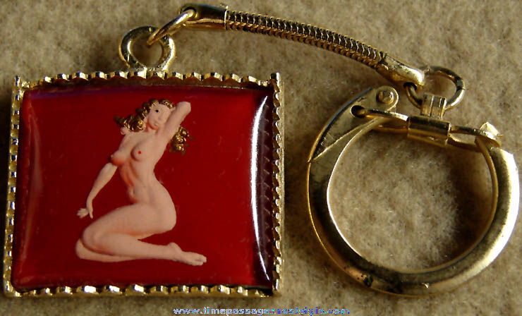 Colorful Old Unused Risque Nude Woman Novelty Key Chain