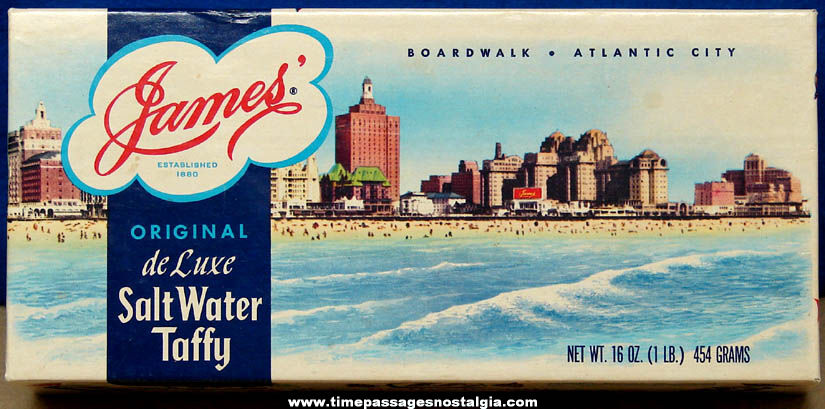 Old James’ Atlantic City Boardwalk DeLuxe Salt Water Taffy Candy Advertising Box
