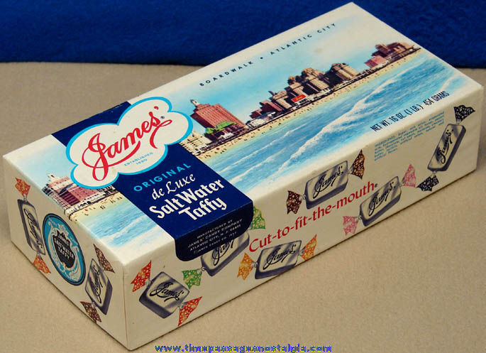 Old James’ Atlantic City Boardwalk DeLuxe Salt Water Taffy Candy Advertising Box