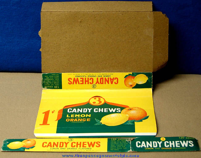 Old Lemon & Orange Candy Chews Penny Candy Store Advertising Box