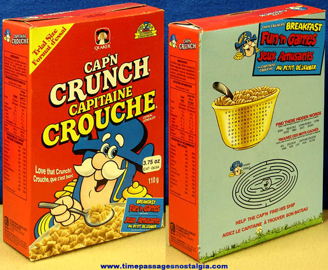 1990s Quaker Oats Canadian Cap’n Crunch Sample Trial Size Cereal Box