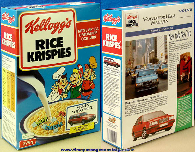 Unopened ©1992 Kellogg’s Rice Krispies Danish Cereal Box