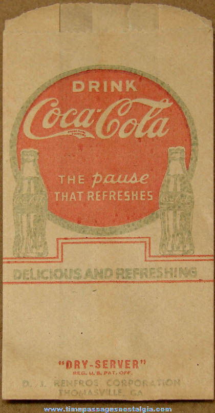 Early Unused Coca Cola Advertising Paper Bottle Sleeve or Bag