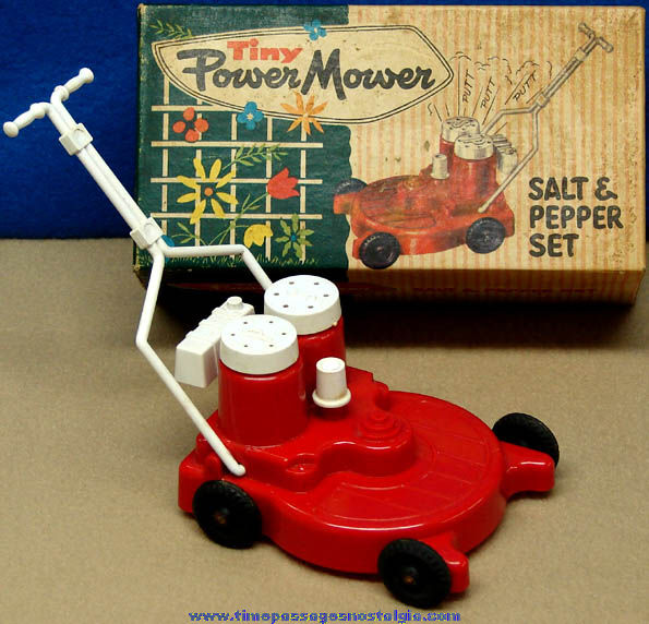 Colorful Old Unused & Boxed Power Mower Salt & Pepper Shaker Set