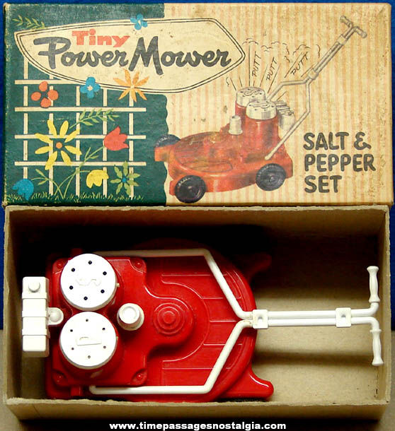 Colorful Old Unused & Boxed Power Mower Salt & Pepper Shaker Set