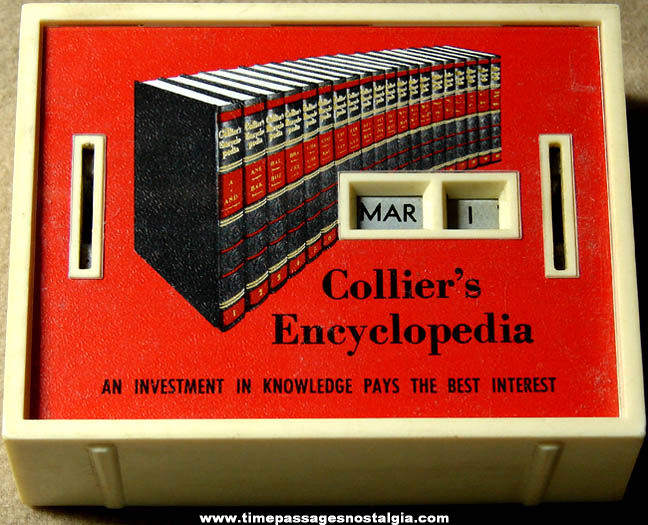 Colorful Old Collier’s Encyclopedia Advertising Premium Calendar Bank