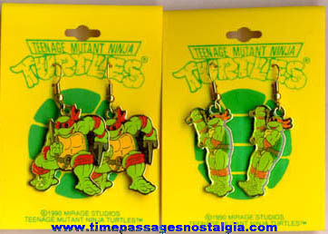 (4) Unused 1990 Pairs Of Carded Teenage Mutant Ninja Turtles Figure Earrings