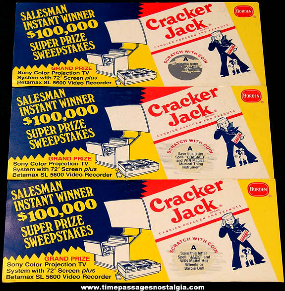 (3) 1981 Cracker Jack Salesman Instant Winner Contest Cards