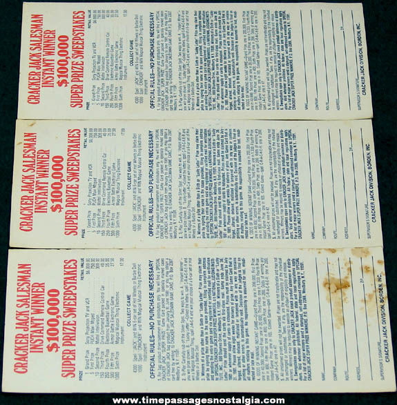 (3) 1981 Cracker Jack Salesman Instant Winner Contest Cards