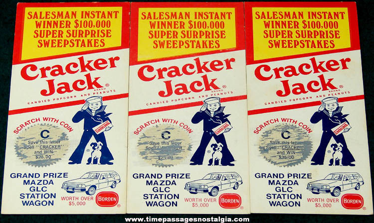 (3) 1980 Cracker Jack Salesman Instant Winner Contest Cards