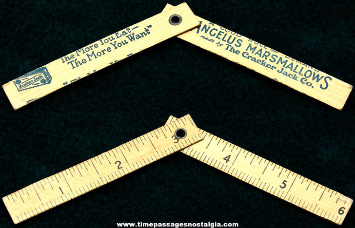 Old Cracker Jack & Angelus Marshmallows Advertising Toy Prize 6’’ Folding Ruler