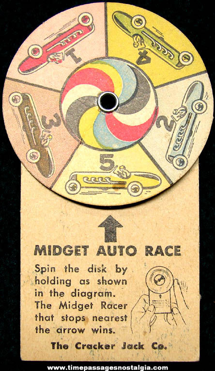 ©1949 Cracker Jack Pop Corn Confection Midget Auto Race Toy Prize Spinner Game