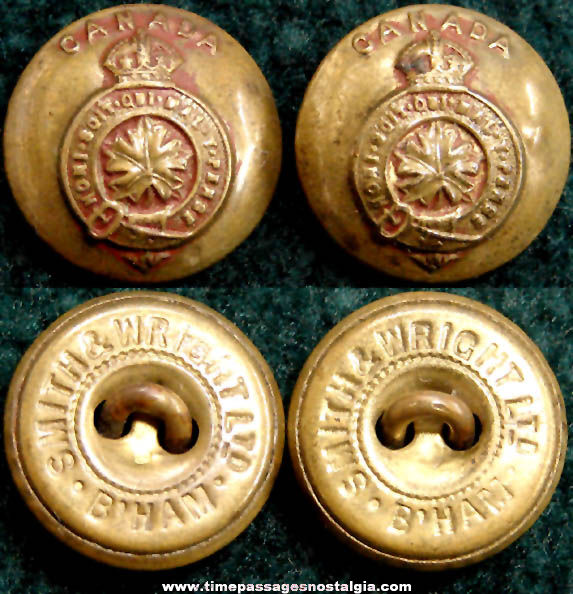 (2) Matching Old Canadian Military Brass Metal Uniform Buttons
