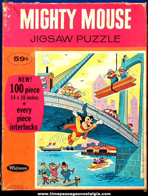 Boxed 1967 Mighty Mouse Cartoon Character Jigsaw Puzzle