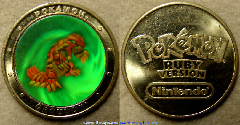 Limited Edition Pokemon Holograph Groudon Character Nintendo Game Advertising Token Coin