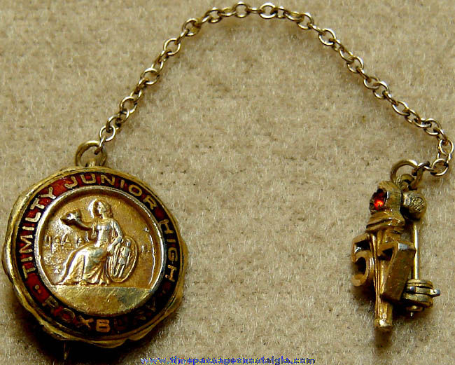 1957 Timilty Junior High School Gold Filled & Enameled Two Part Advertising Pin