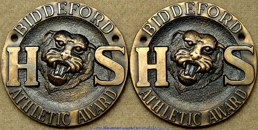 (2) Old Biddeford Maine High School Athletic Award Plaque Medals