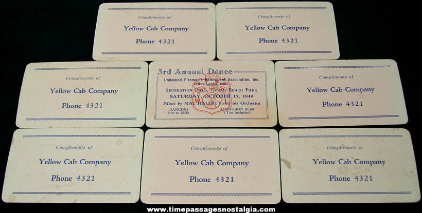 (8) 1949 New London Connecticut Uniformed Fireman’s Benevolent Associaation Dance Tickets