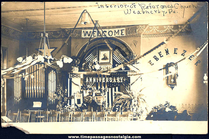Unused 1906 Weatherly Pennsylvania Reformed Church Interior Real Photo Post Card