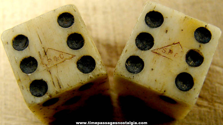 (2) 18th Century S. P. & C. Miniature Bone Game Dice