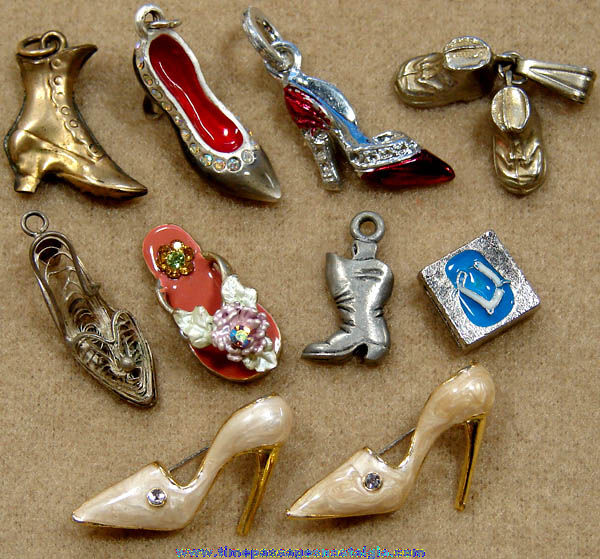 (11) Old Miniature Metal Shoe Charms & Jewelry Pins