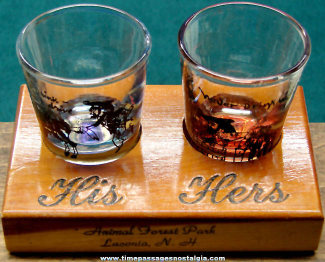 Old Animal Forest Park Laconia New Hampshire Advertising Souvenir His & Hers Shot Glass Set