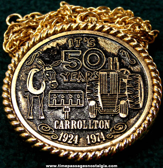 1974 Krewe of Carrollton 50th Anniversary Advertising Mardigras Medal Necklace