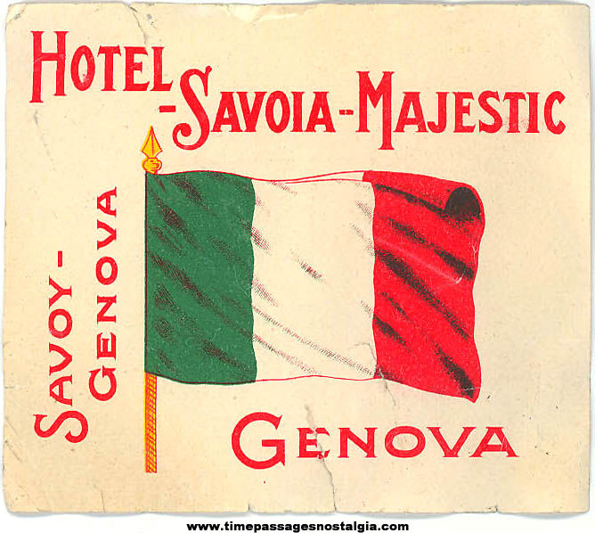 Old Hotel Savoia Majestic Genova Italy Advertising Souvenir Luggage Sticker