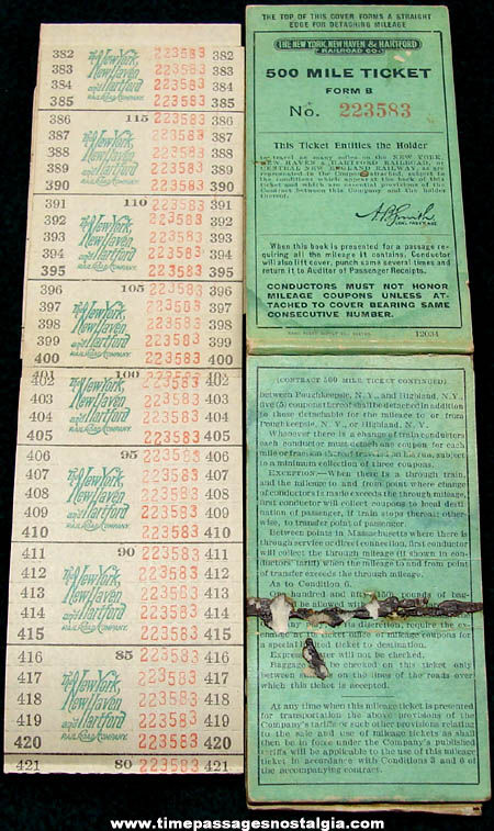 1917 New York, New Haven, & Hartford Railroad 500 Mile Ticket Booklet