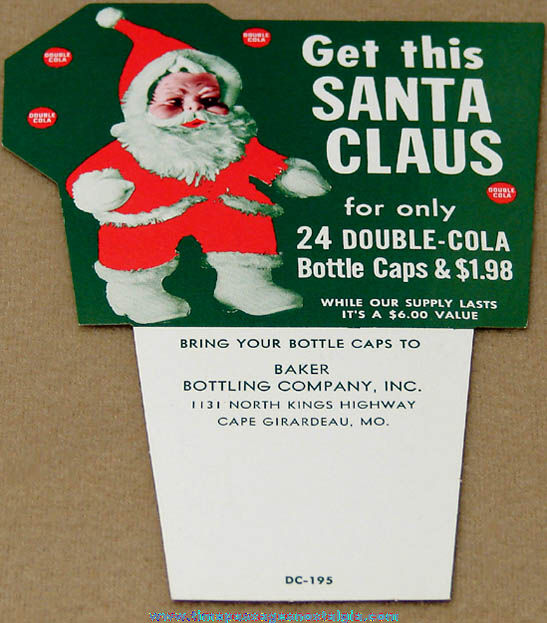 Colorful Old Double Cola Advertising Santa Claus Premium Doll Soda Carton Sign
