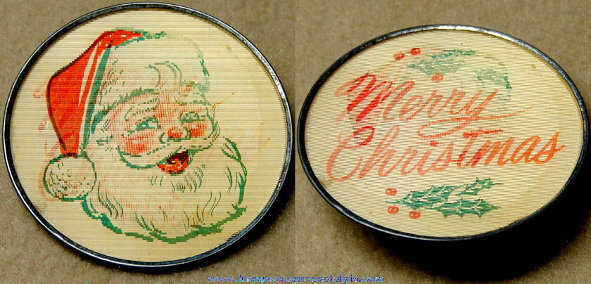 Old Christmas Holiday Santa Claus Vari Vue Flicker Pin Back Button