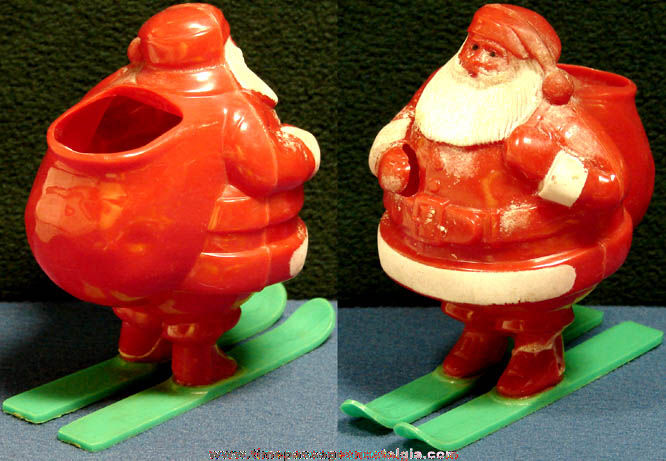Old Christmas Holiday Skiing Santa Claus Candy & Toy Container Figure