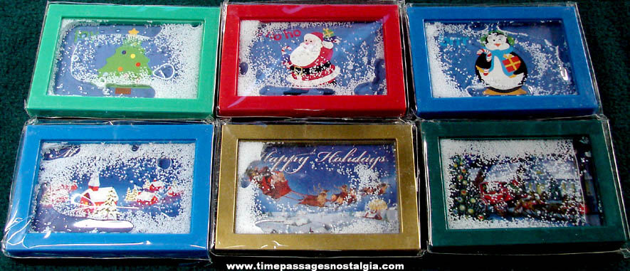 (6) Unused Christmas Holiday Snow Globe Gift Card & Photograph Holders