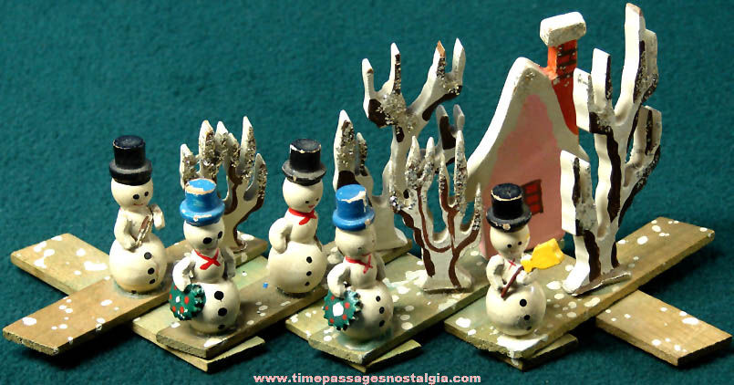 Old Miniature Painted Wood Snowman Christmas Holiday Decoration