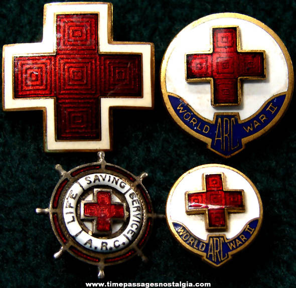 (4) Different Old Enameled American Red Cross Advertising Pins
