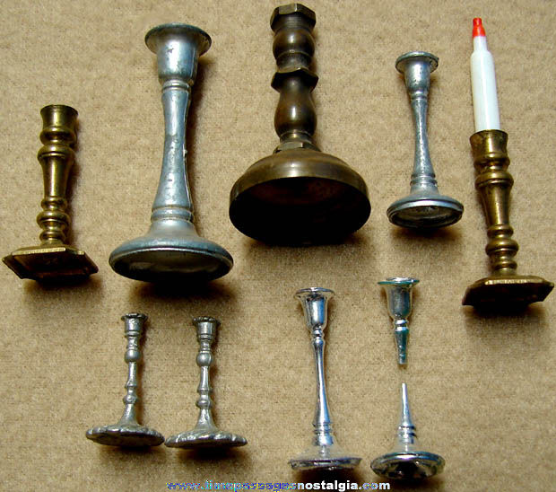 (9) Old Miniature or Doll House Toy Candle Holders